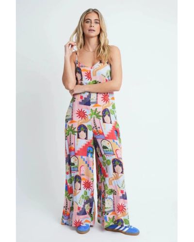 Native Youth Cabarero Printed Wide Leg Jumpsuit Pink - White