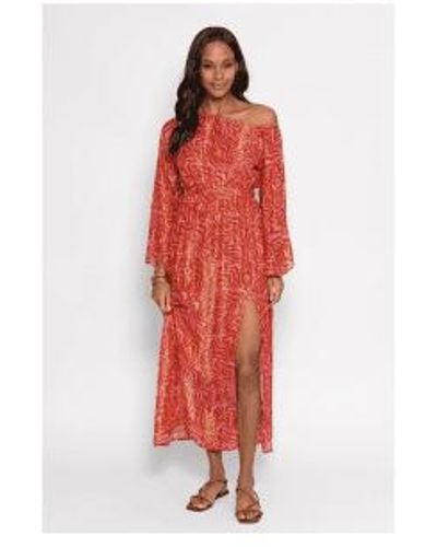 Sundress Robe d'été Cassandre Savannah Print Bardot Midi Dress Taille: M/l, Col: Pi - Rouge