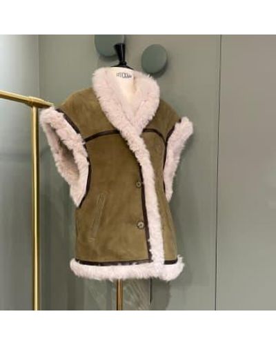 Lou Andrea Khaki "stockholm" Vest In Lamb Fur S - Green
