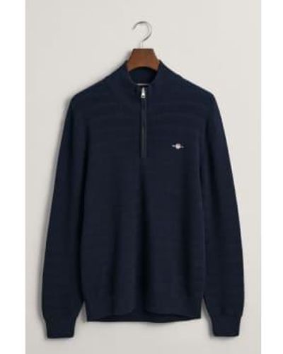 GANT Striped Textured Cotton Half Zip Sweater In Evening 8030199 433 - Blu