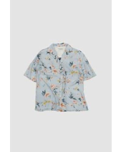 Officine Generale Eren Ss Flower Print Shirt /orange/yellow L - Blue