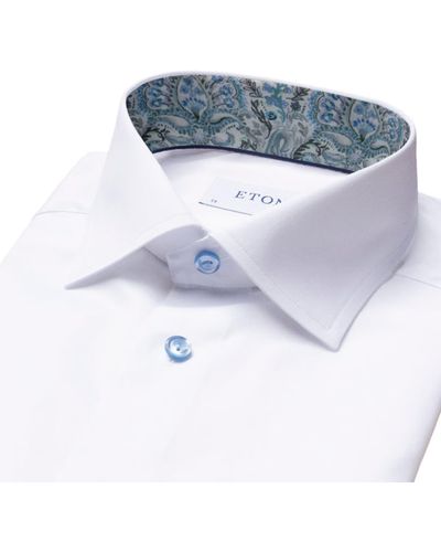 Eton Chemise serre-serre signature blanche en ajustement contemporain avec garniture en paisley - Bleu