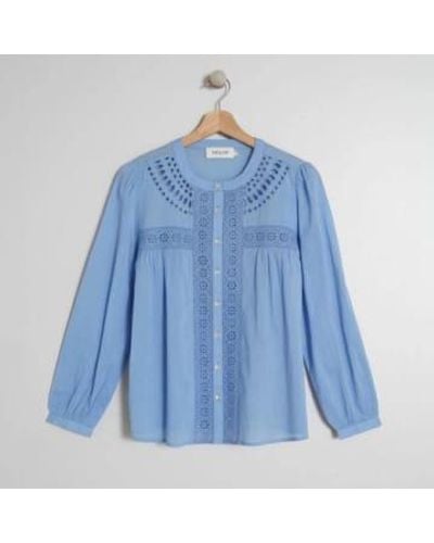 indi & cold Schiffli Embroidered Shirt S - Blue