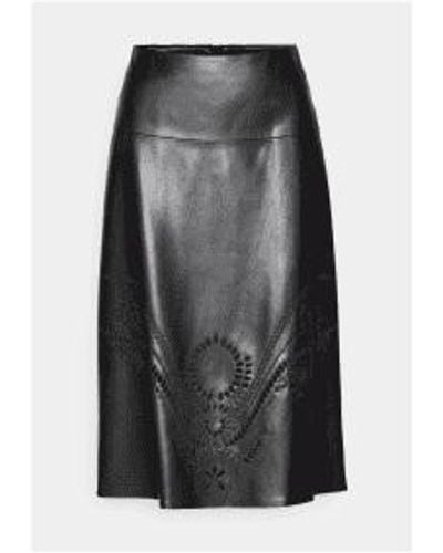 BOSS Vembro Embrodied Hem Faux Leather Skirt Col: 001 , Size: 8 - Black