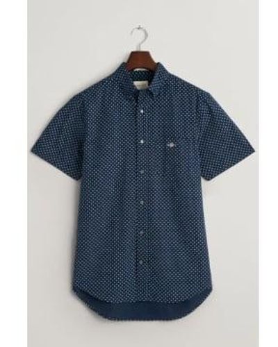 GANT Regular Fit Micro Print Short Sleeve Shirt In Dark Blue 3240066 410