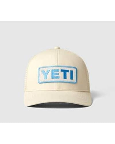 Yeti Leather Logo Badge Trucker Cap Cream - Blu