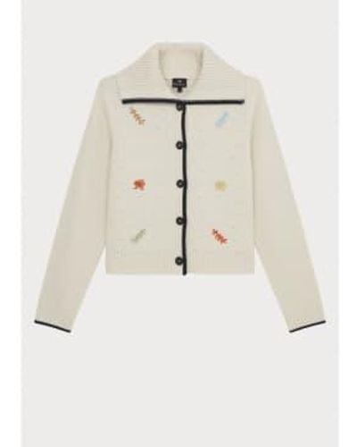 Paul Smith Embroided Detail Button Through Cardigan Col 01 Siz - Bianco
