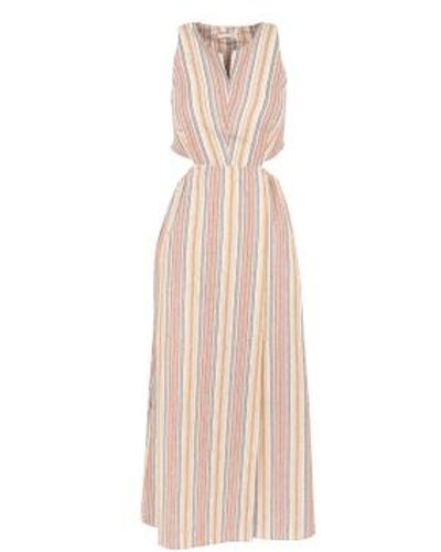 The Korner Long Cross Dress With Cotton Stripes In L - Natural