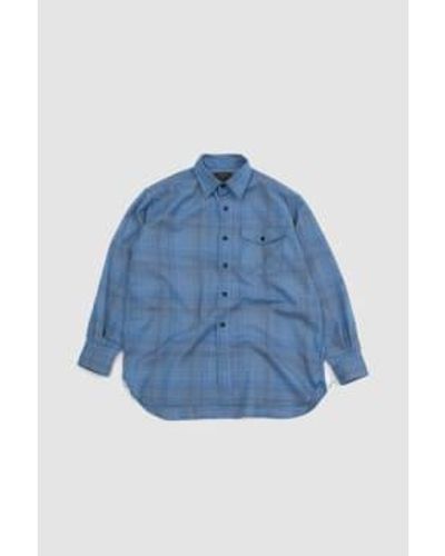 Beams Plus Shirt gui plaid en laine bleu
