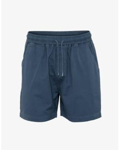COLORFUL STANDARD Parejera algodón orgánico gasolina pantalones cortos sarga - Azul