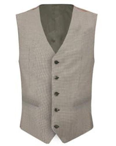 Remus Uomo Mario Micro Houndstooth Suit Waistcoat Beige 38 - Grey
