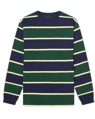 Manastash Camiseta manga larga con rayas rugby azul marino - Verde