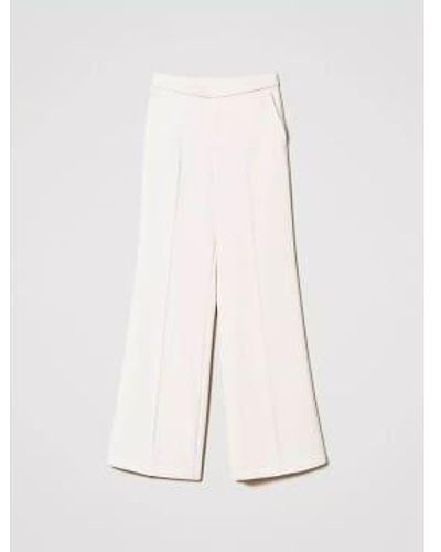 Twin Set Pantalones crema pierna ancha blanca - Blanco