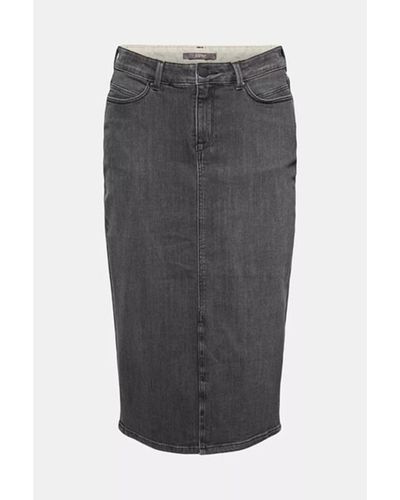 Esprit Midi Length Denim Skirt In Charcoal - Grigio