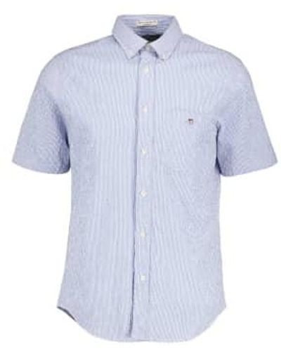 GANT Regular Fit Striped Seersucker Short Sleeve Shirt - Blue