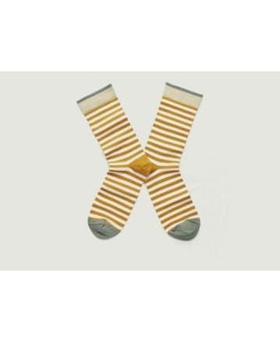Bonne Maison And Ecru Striped Socks With Contrasting Edges 42/44 - Metallic