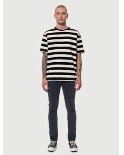 Nudie Jeans T-shirt Uno Block Stripe /black L / Blanc Black White - Blue