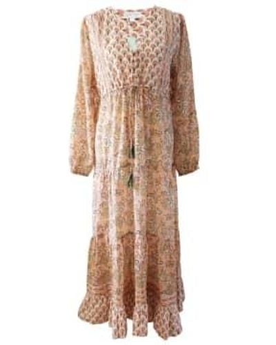Powell Craft Block Printed Peach Floral Cotton Dress 'cora' One Size - Natural