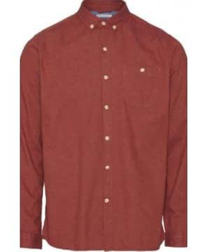 Knowledge Cotton Elder Burned Melange Flannel Shirt - Rosso