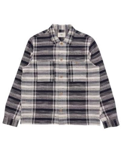Folk Patch Shirt Navy Basket Weave Check / M - Grey