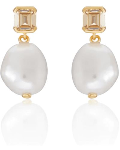 V By Laura Vann Bella Baroque Pearl Drop Earrings With Champagne Stone - Bianco