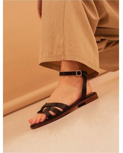 Bobbies Flat Leather Sandals Hisaé Passion Black - Brown