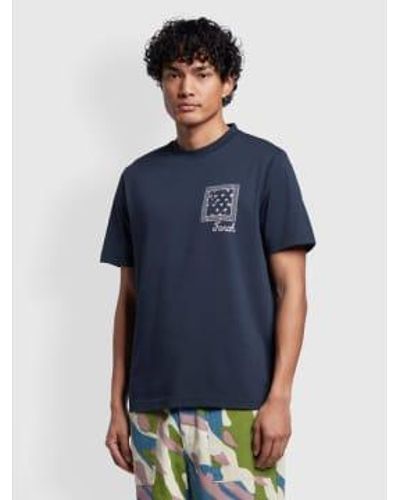 Farah Vinnie Regular Fit Printed T Shirt In True - Blu