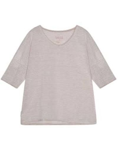 Cashmere Fashion The Shirt Project Linen Strip V-neck Halbworm S / Streifen -weiß - Grey