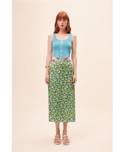 Anorak Suncoo Fabiola Midi Skirt Floral Ditsy Print Satin - Verde