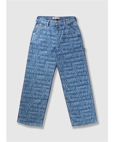 Tommy Hilfiger Womens Daisy Baggy Script Print Jeans In Denim - Blu