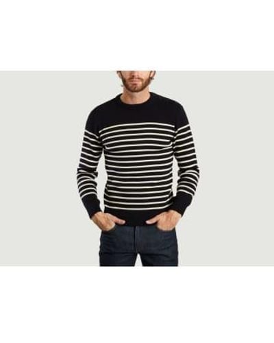 Armor Lux Navy And White Molene Sweater M - Black