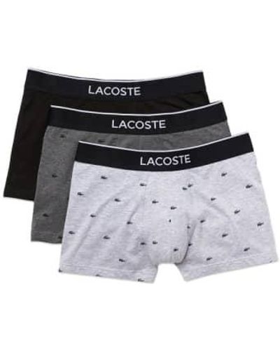 Lacoste 3 Pack Cotton Stretch Trunks Charcoal Grey Crocs - Nero