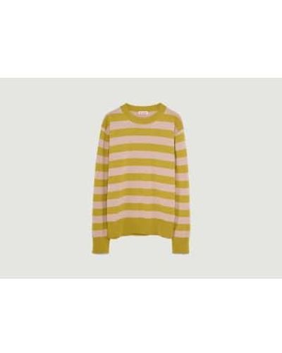 Tricot Suéter cuello la tripulación rayas - Amarillo