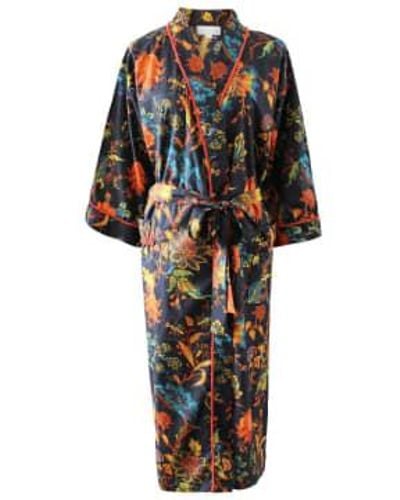 Powell Craft Burnt Exotic Flower Print Cotton Dressing Gown One Size - Black
