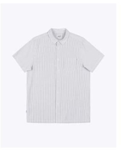 Wemoto Whistler Blue Cotton Seersucker Shirt - White