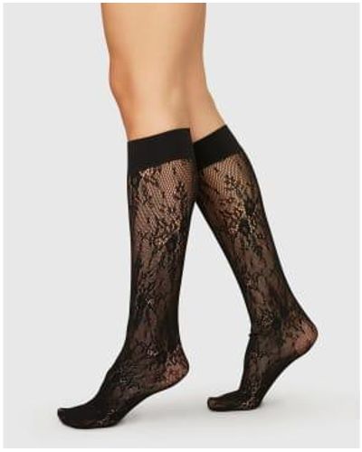 Swedish Stockings Rosa Lace Knee High Socks Black - Nero