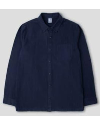 M.C. OVERALLS Relaxed Cotton Canvas Snap Buttoned Shirt - Blue