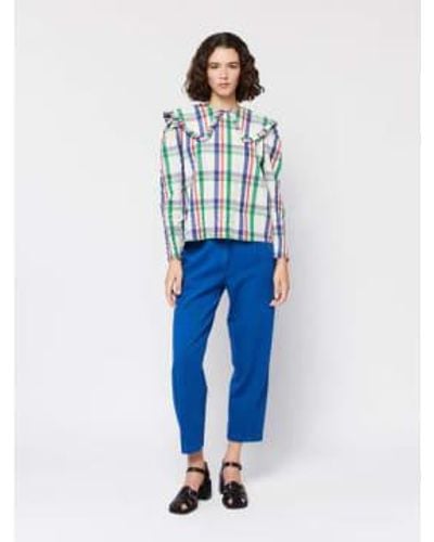 Bobo Choses Oversized Collar Checked Blouse L - Blue
