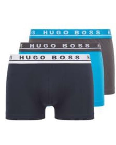 BOSS Pack Of 3 Stretch Cotton Trunks With Logo Waistband S - Blue
