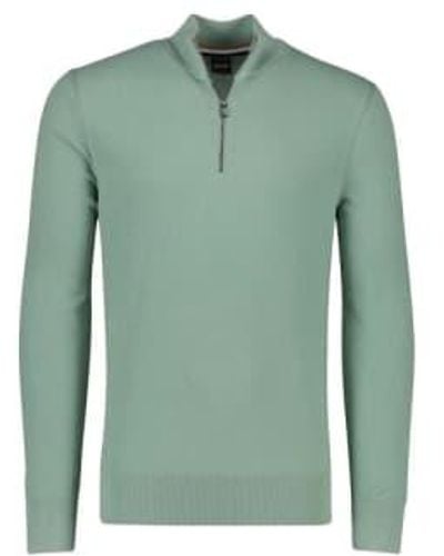 BOSS Boss Ebrando Light Zip Neck Sweater In Micro Structured Cotton 50505997 373 - Verde