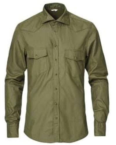 Stenströms Green Slimline Casual Overshirt With Snap Buttons - Verde
