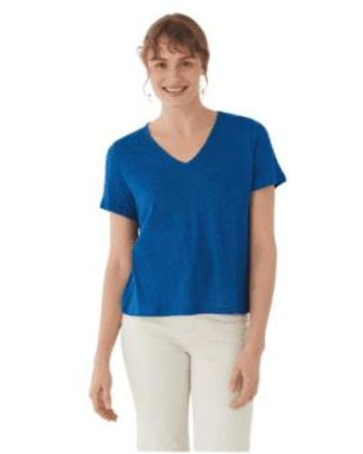 Nice Things Linen V Neck T Shirt In Intense - Blu