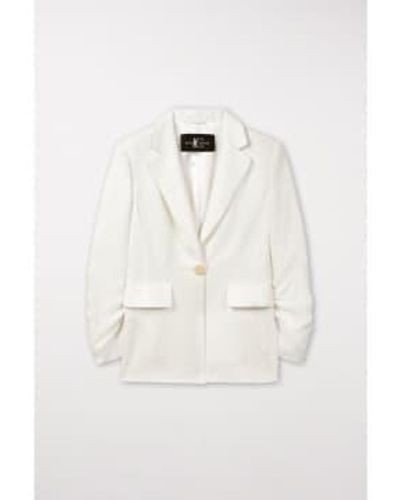 Luisa Cerano Ruched Sleeve Double Pocket Twill Blazer Size 10 Col O - Bianco