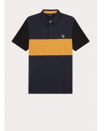 Paul Smith Ps Block Stripe Short Sleeve Polo Shirt Col: Navy/ Mustard, L - Blue