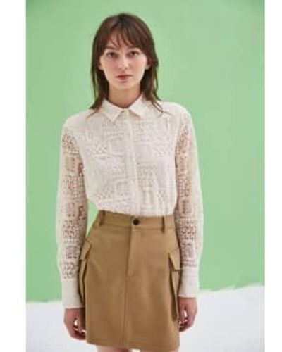 Lily White Miley Embroidery Blouse Off S - Green