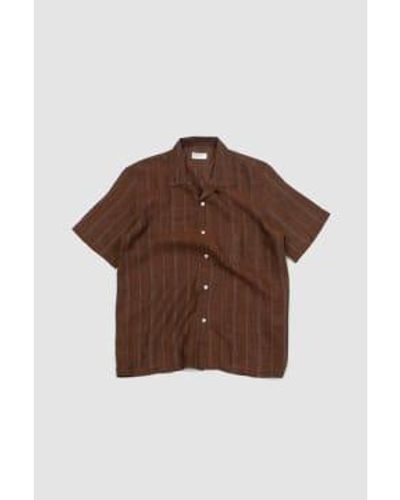 Universal Works Road Shirt Stripe Linen M - Brown