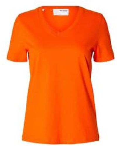 SELECTED T-shirt en v - Orange