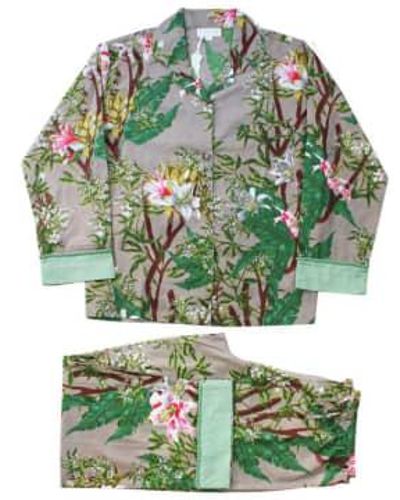 Powell Craft Damen-graue stargazer-lilie drucken baumwolle-pyjamas - Grün