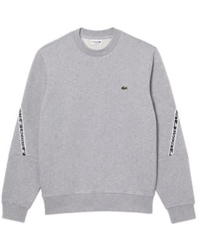 Lacoste Tape Sleeve Crew Sweat Sh9884 Silver Chine Xx-large - Gray