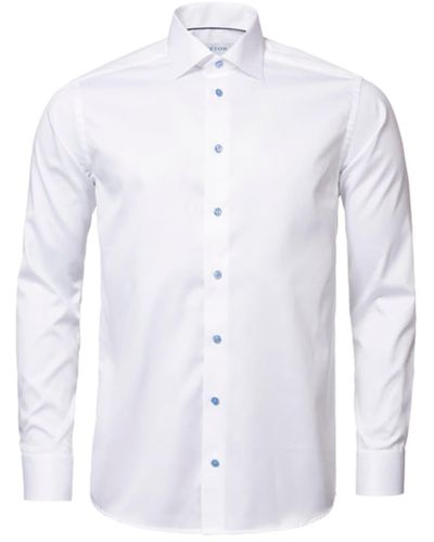 Eton Shirt Twill White Slim Fit avec détails bleu clair 10001025100